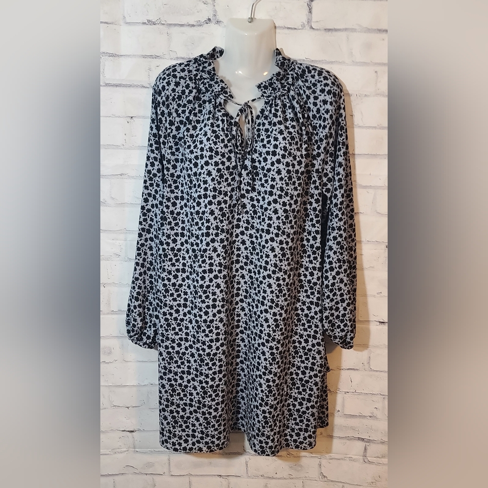 H&M Blue Floral Shift Ruffle Collar Dress